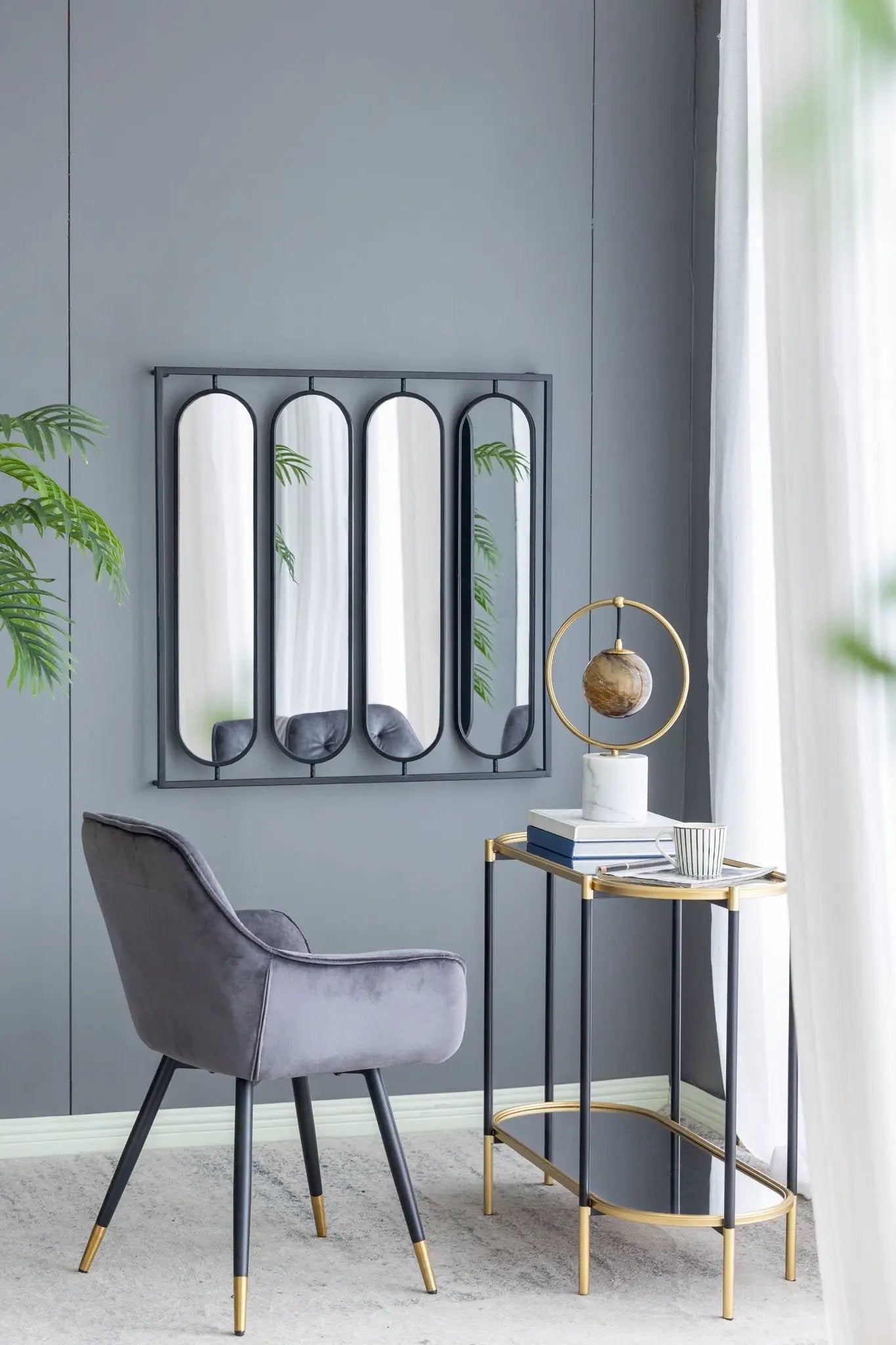 Large 4 Oval Wall Mirror With Square Frame, Home Decor For Living Room, Bedroom, Entryway, Office - Black by Unique Piece Furniture