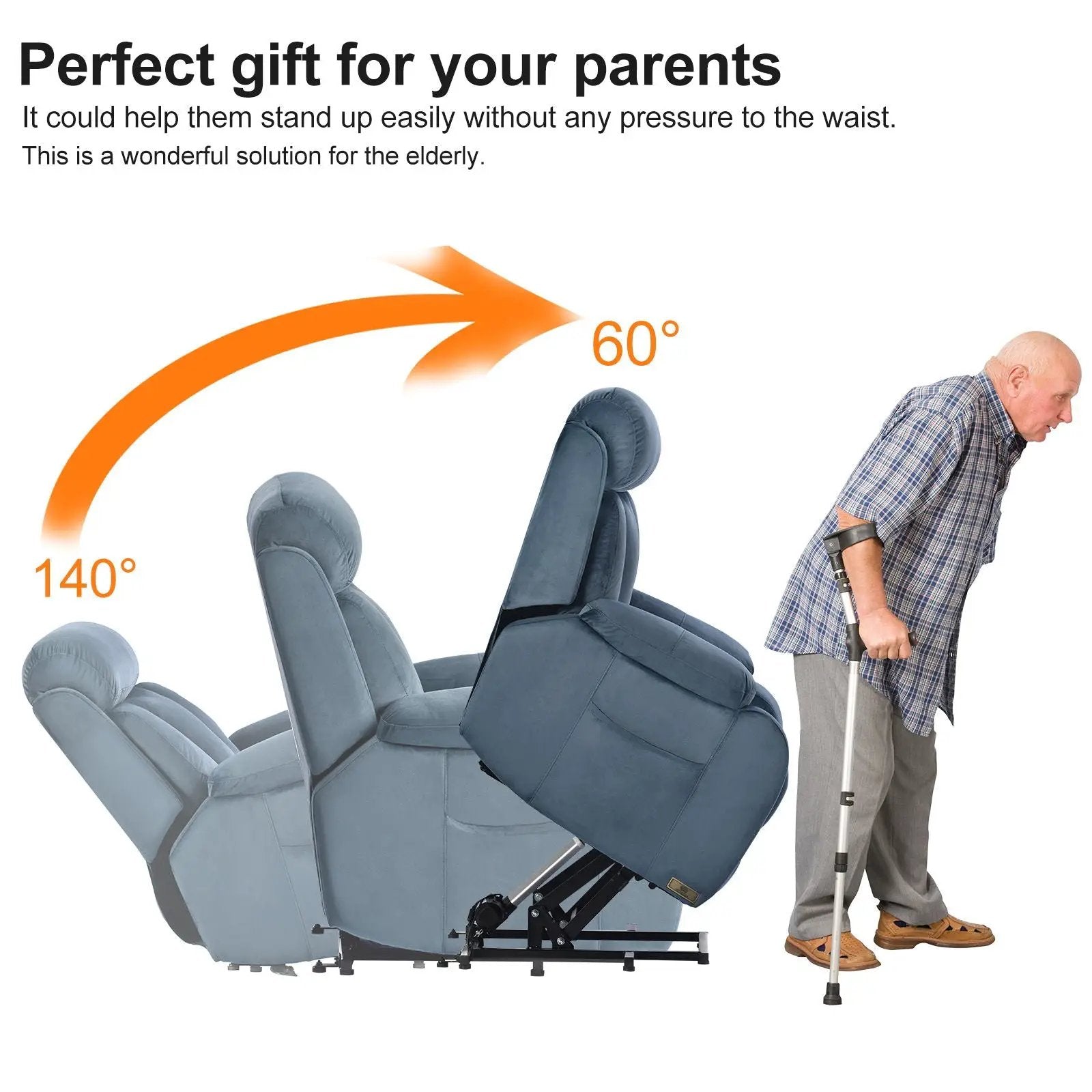 Power Lift Chair Recliner With Remote Control, Electric Reclining Sofa, Fabric Power Recliner For Living Room - Navy Blue by Unique Piece Furniture
