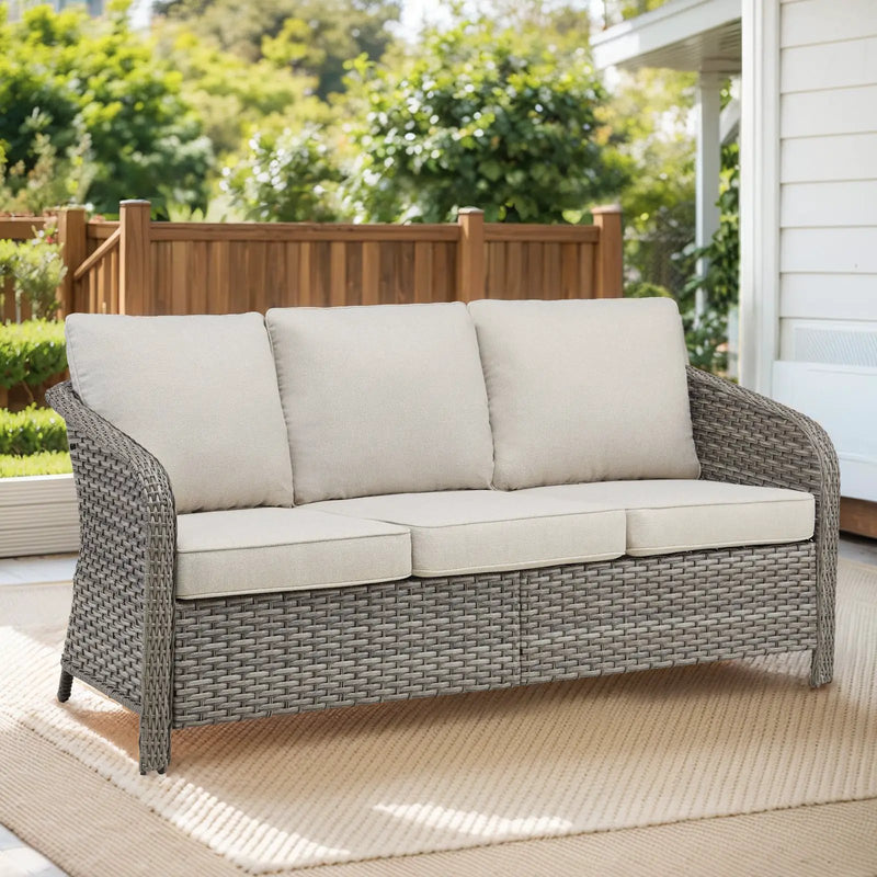 73.6" PE Wicker Rattan Outdoor Furniture Set - 3 Seat Sofa by HouseOfZazla