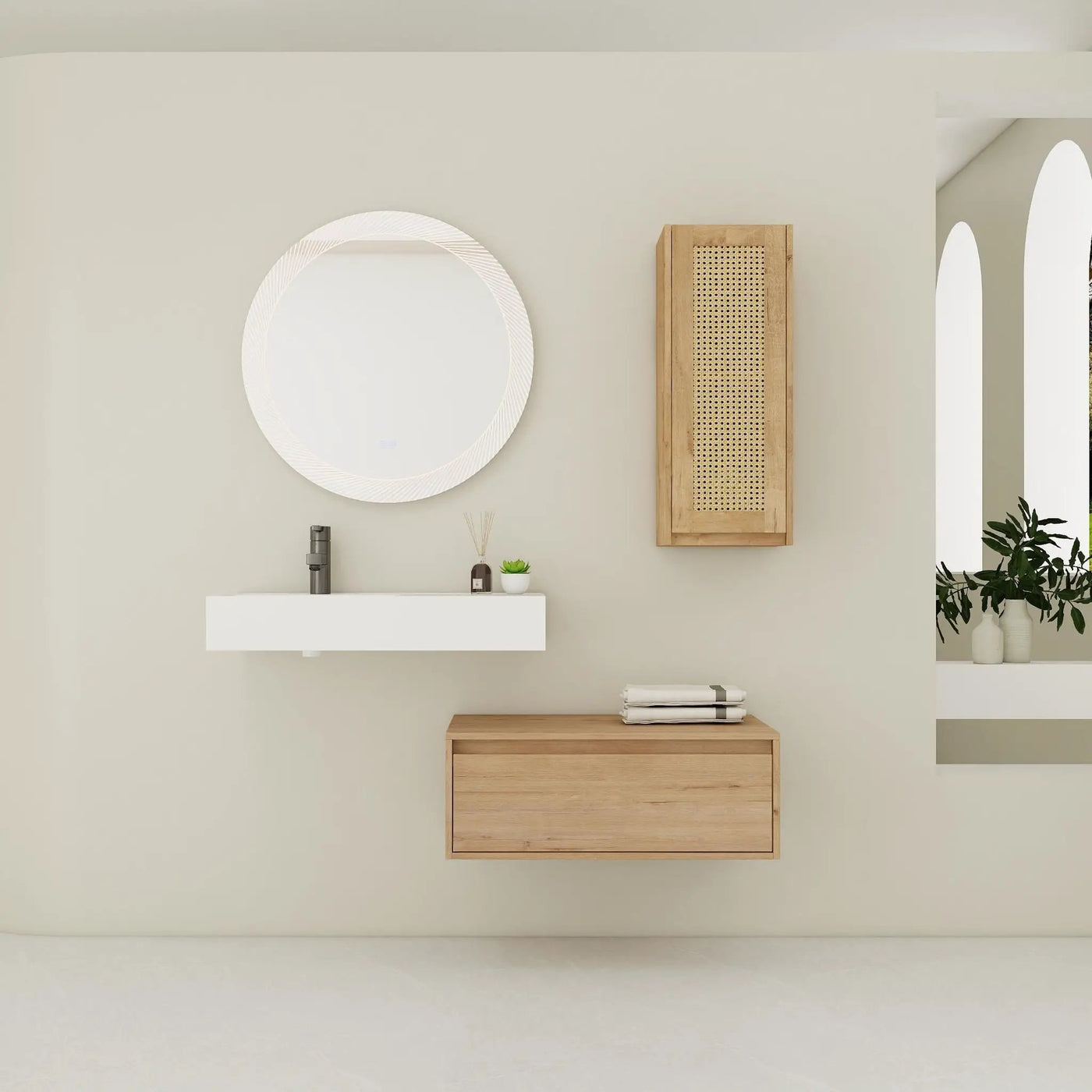 Modern Imitative Wall Mounted Bathroom Vanity With Resin Sink And Side Cabinet by Unique Piece Furniture