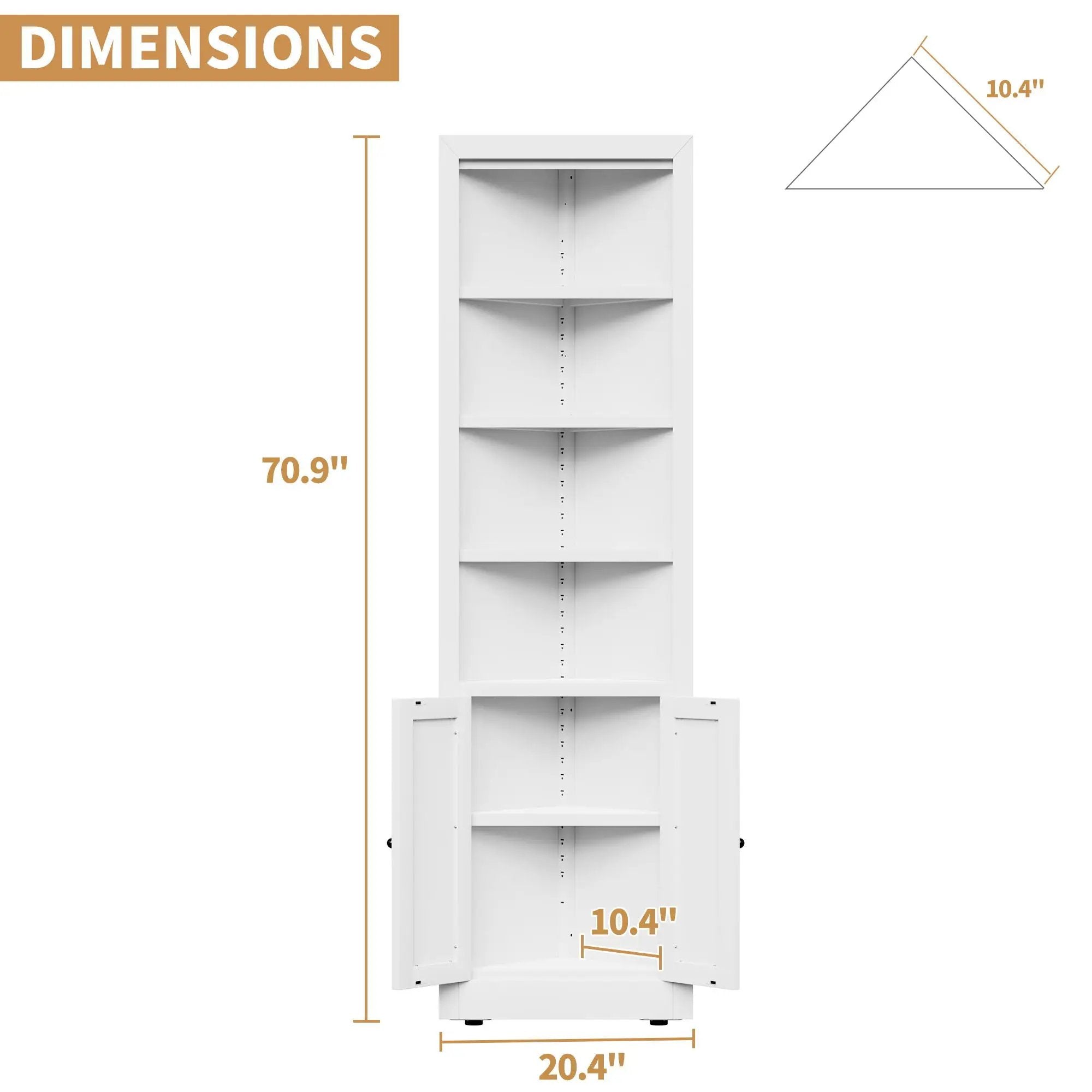 Tall Corner Storage Cabinet With 2 Doors, 5-Tier With Adjustable Shelves, Freestanding - White by HouseOfZazla