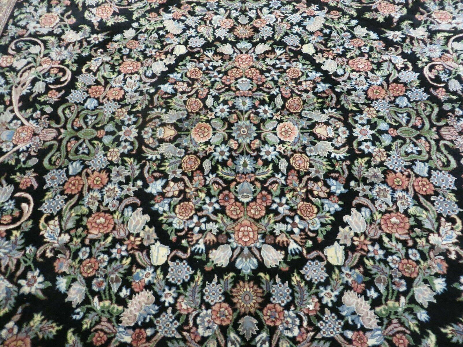 8' X 10' Vintage Handmade Pakistani Floral Wool Rug Black Nice by Jewel Rugs