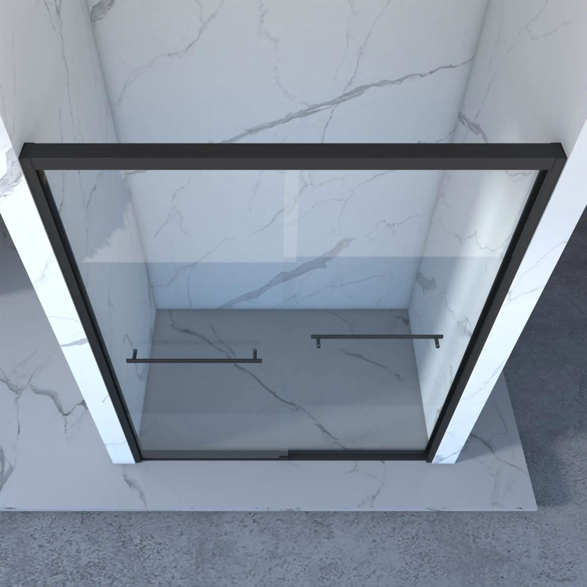 Frame Double Sliding Shower Door, Bypass Bathroom Sliding Door With Premium Clear Tempered Glass, Hardware Sliding Glass Shower Enclosure - Matte Black by HouseOfZazla