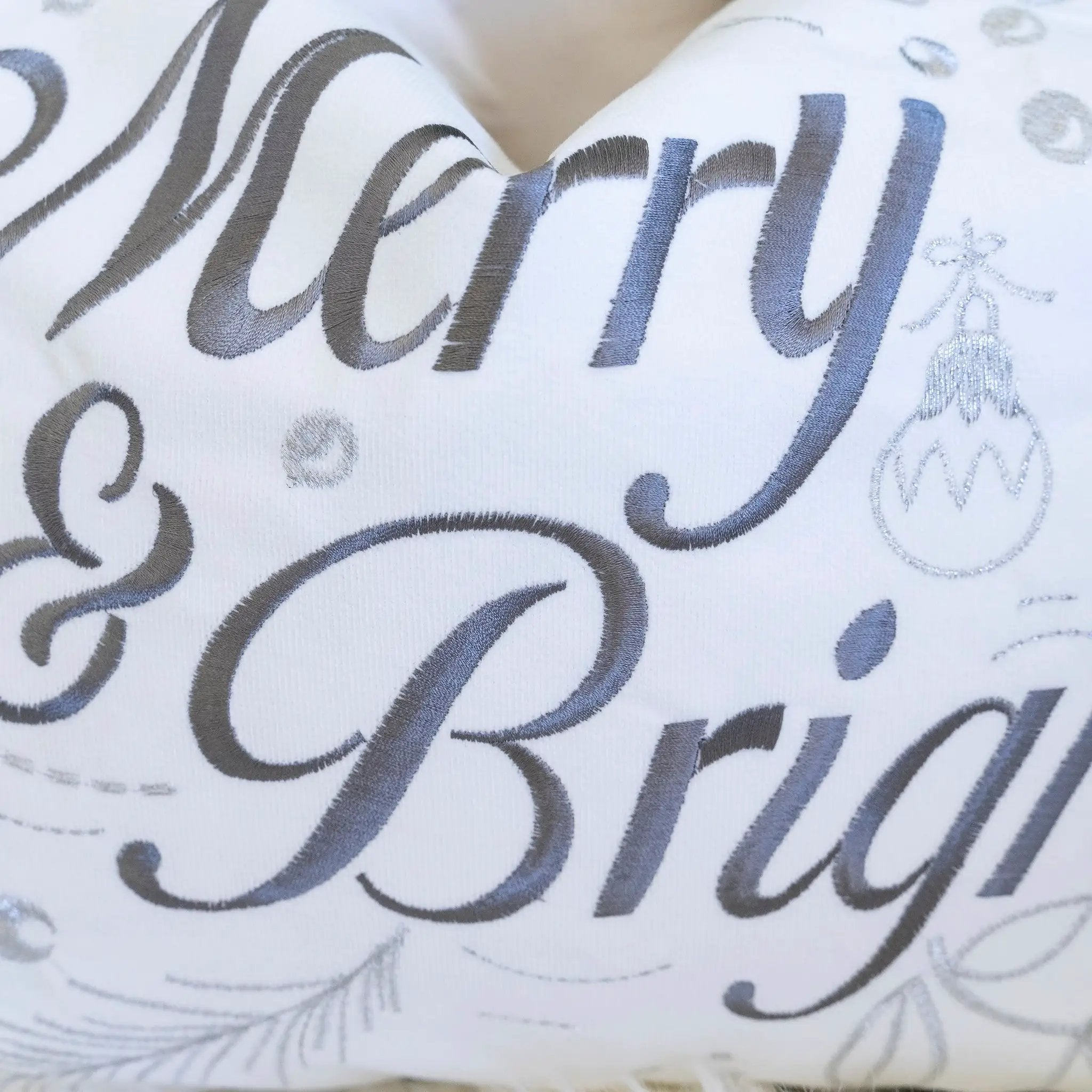 Merry & Bright Christmas Throw Pillow – 14x20 Velvet Lumbar Cushion by HouseOfZazla