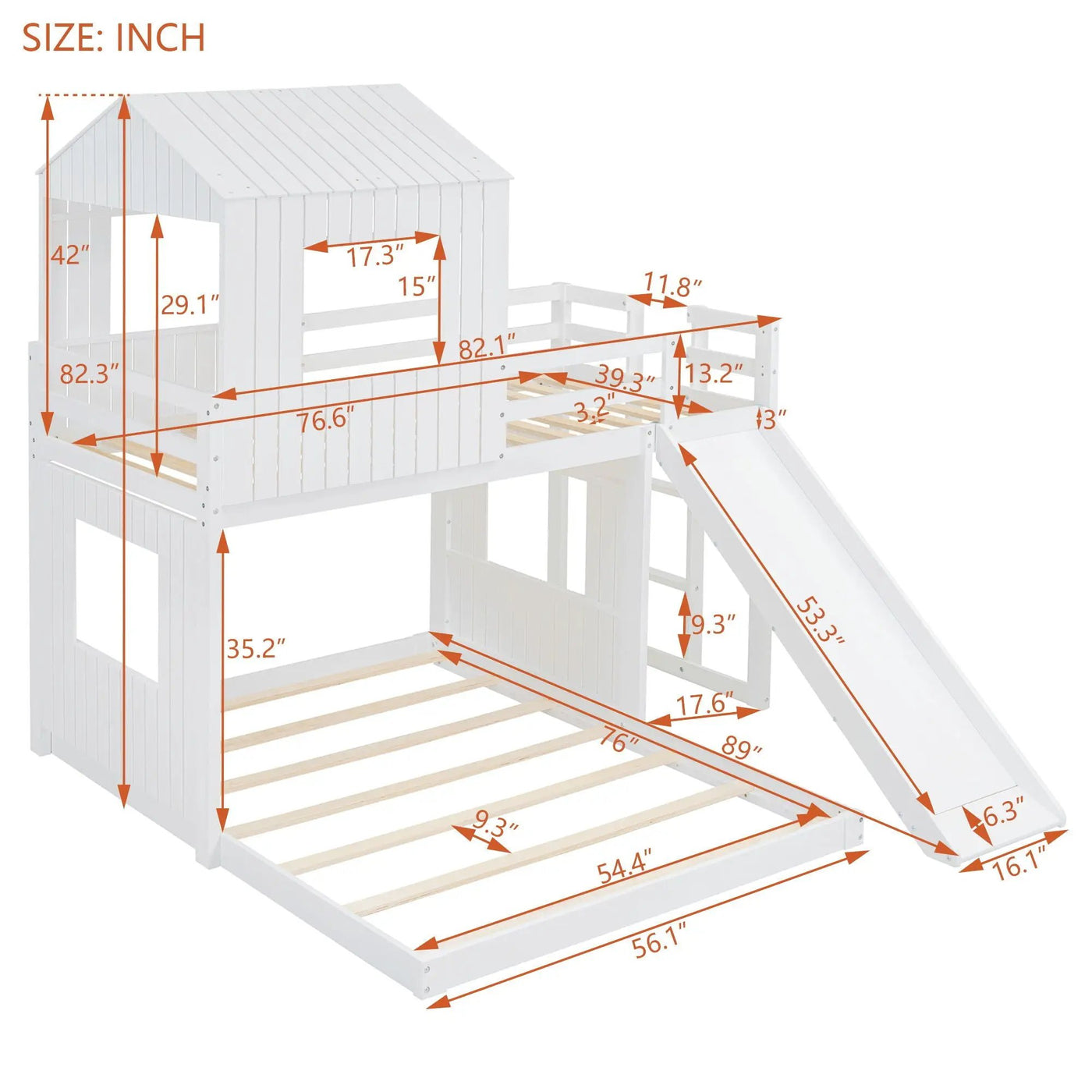 Loft Bunk Bed With Playhouse, Farmhouse, Ladder, Slide And Guardrails by HouseOfZazla