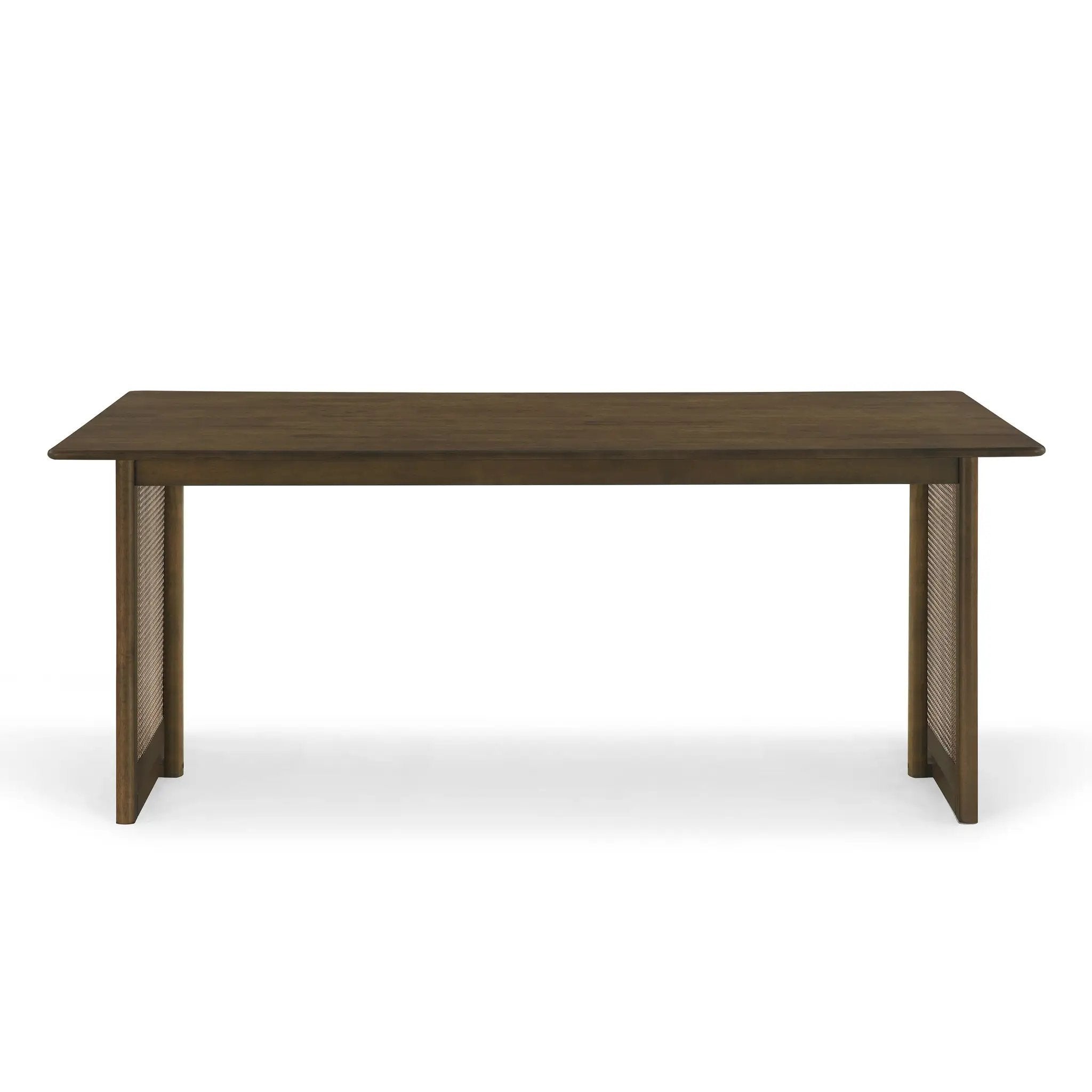 Walnut-Colored Rubber Wood Dining Table with Rattan Accents by HouseOfZazla