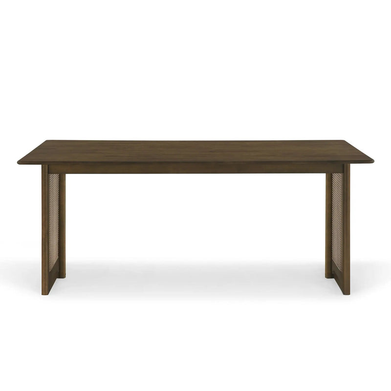 Walnut-Colored Rubber Wood Dining Table with Rattan Accents by HouseOfZazla