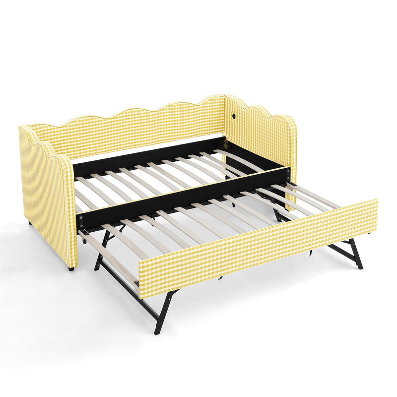 Cozy Gingham Daybed with Trundle Twin Size Sofa Bed by HouseOfZazla