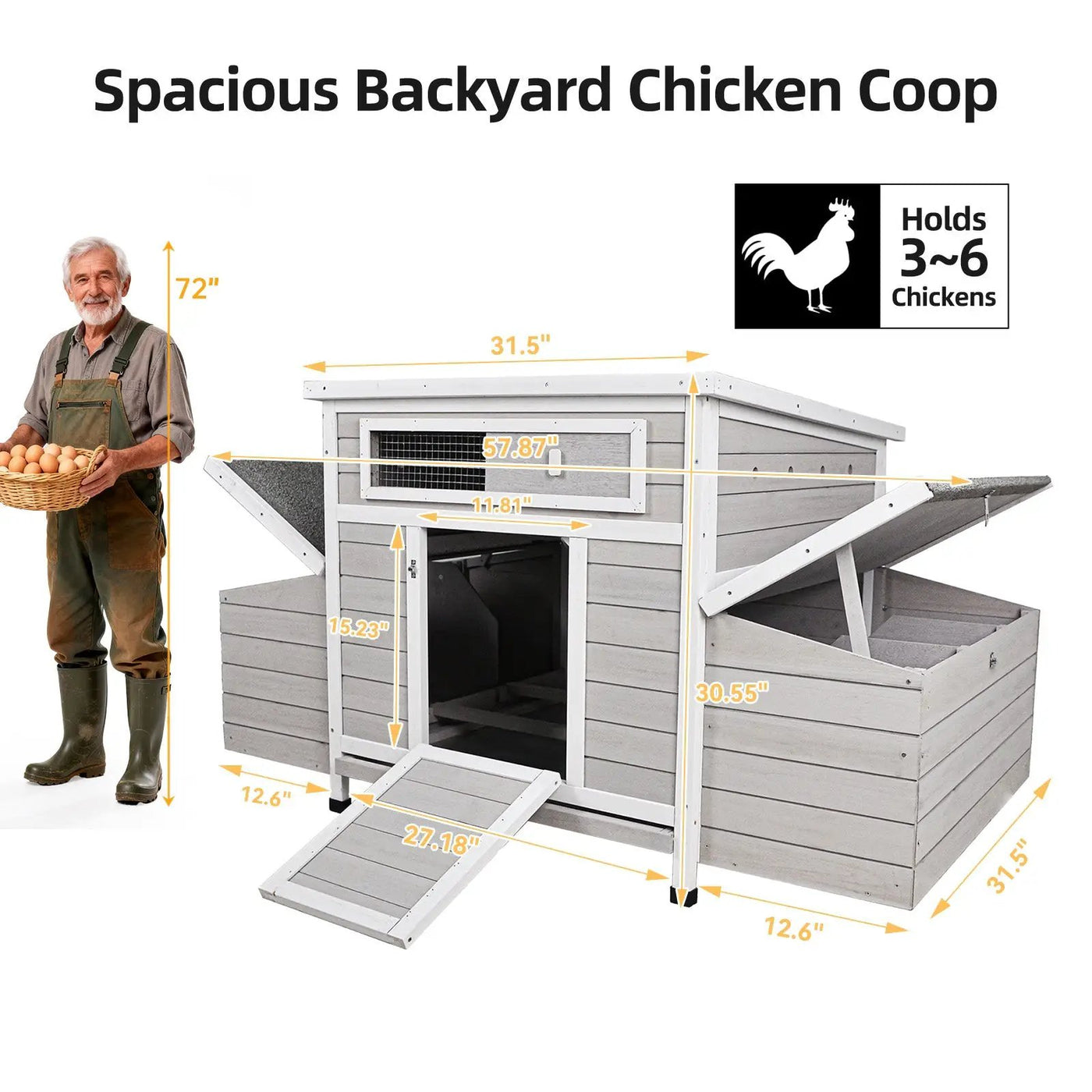 Large Wooden Chicken Coop Outdoor Hen House with Nesting Boxes by HouseOfZazla