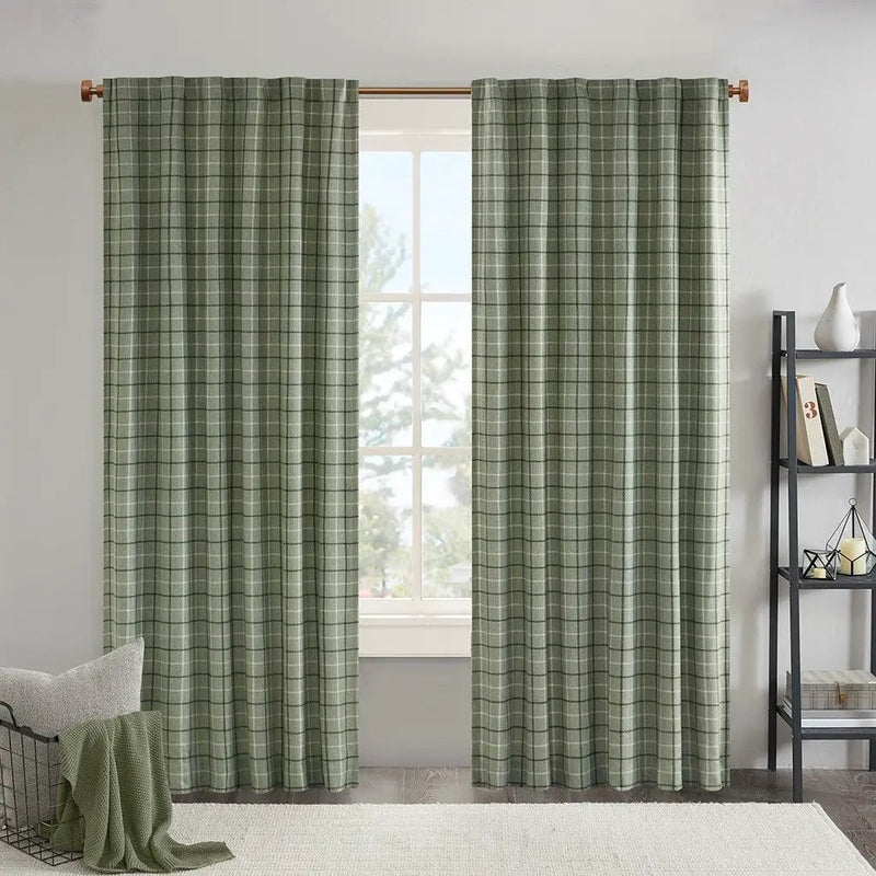 Plaid Rod Pocket and Back Tab Curtain Panel with Fleece Lining Green 50x84 by HouseOfZazla