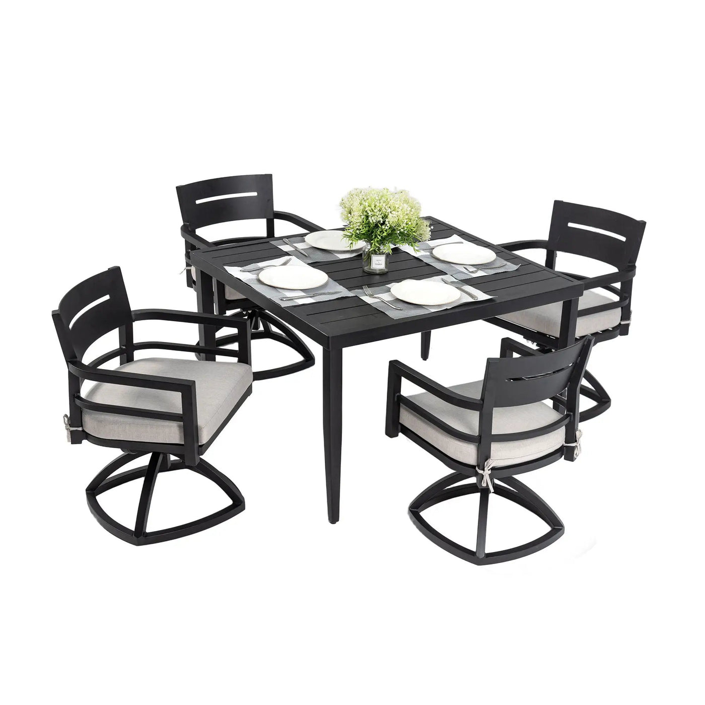 Outdoor Modern Dining Set, Chairs Sunbrella Cushioned And Dining Table With Umbrella Hole by Unique Piece Furniture