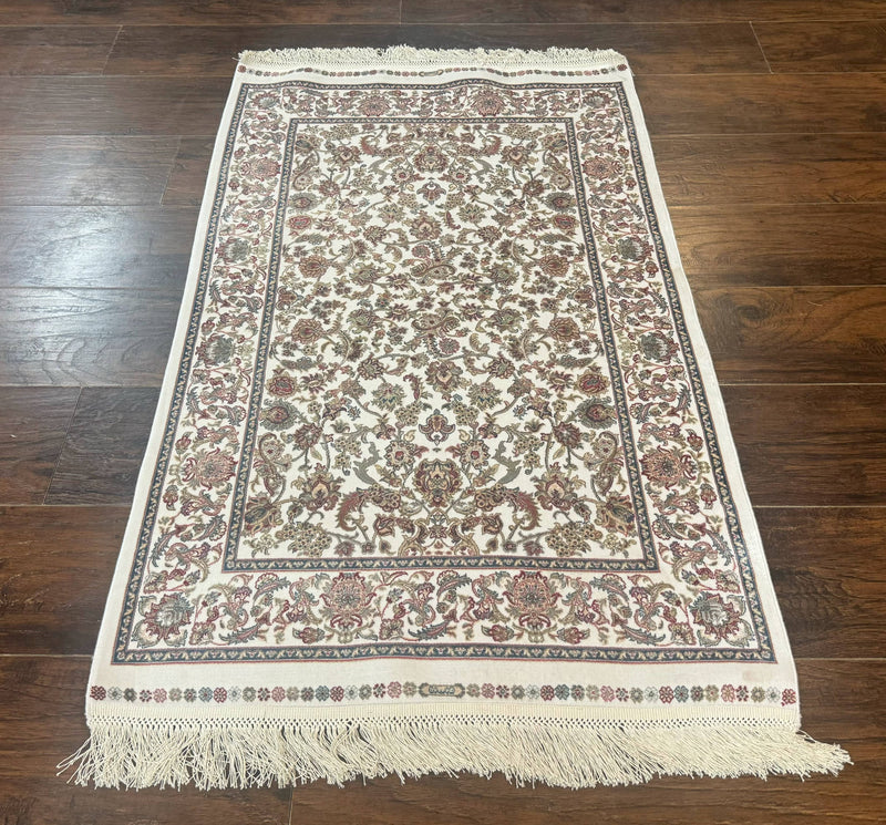 Small Turkish Silk Rug 2.6 x 4, Ivory, Allover Design, Bamboo Silk by Jewel Rugs
