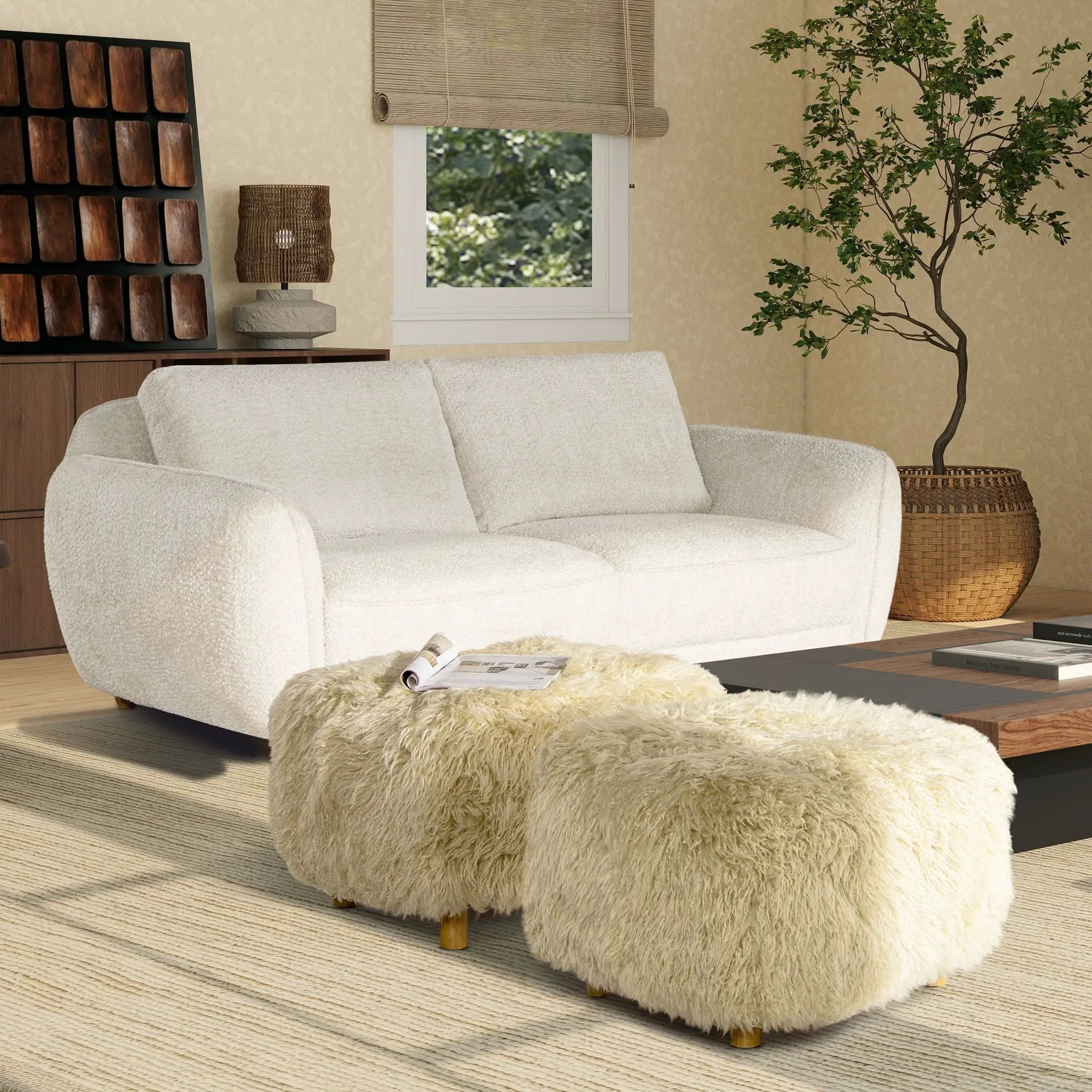Enchante - New Zealand Sheepskin Rectangular Accent Ottoman - Taupe / Natural by Unique Piece Furniture