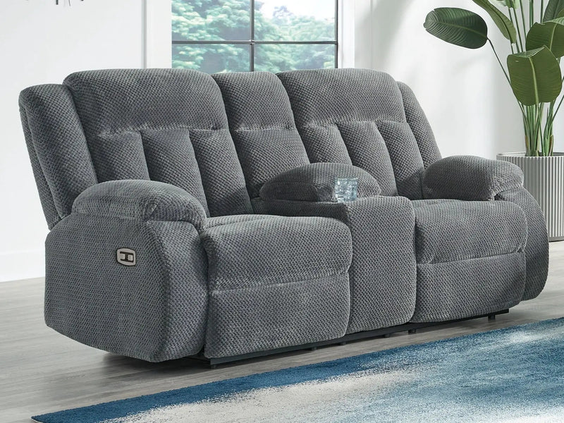 Observation - Double Reclining Power Loveseat With Console - Steel by Unique Piece Furniture
