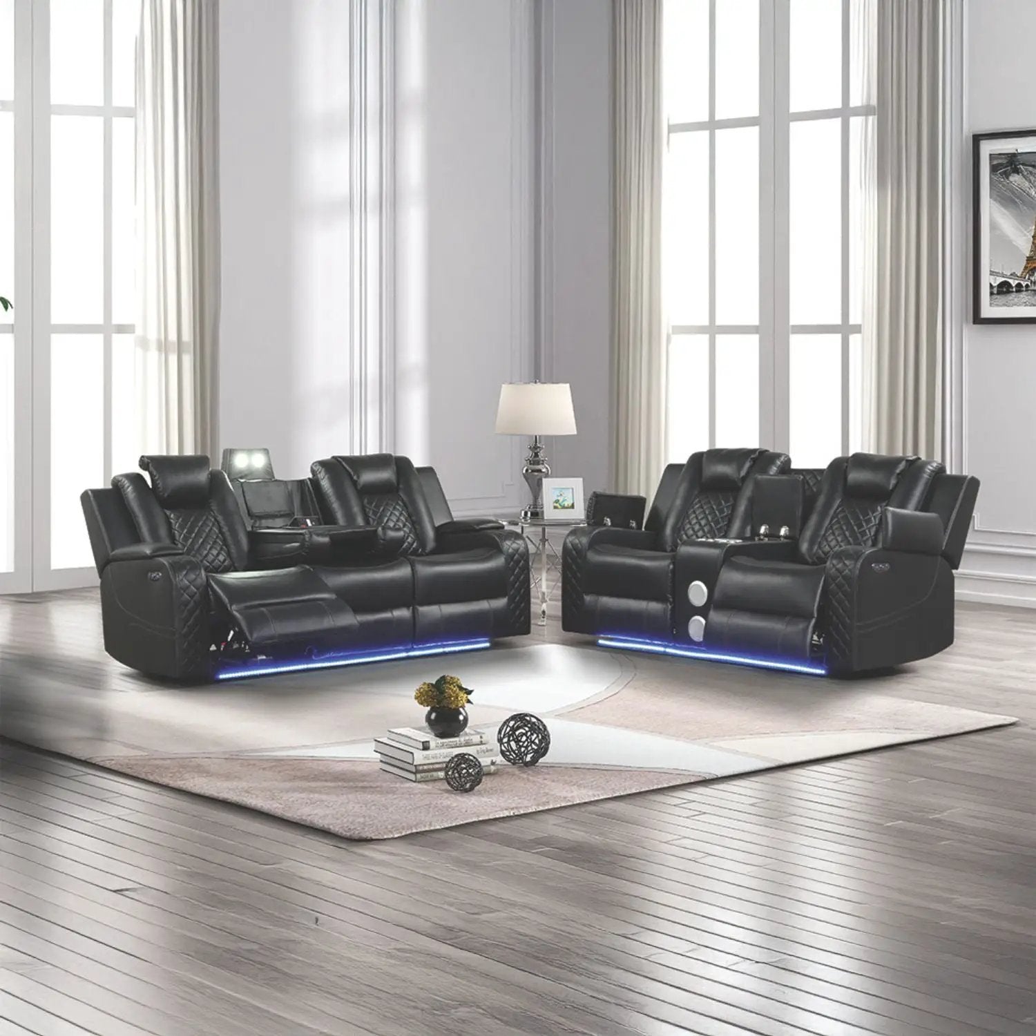 Benz - Power Recliner Set With LED Lighting And USB Charging by HouseOfZazla