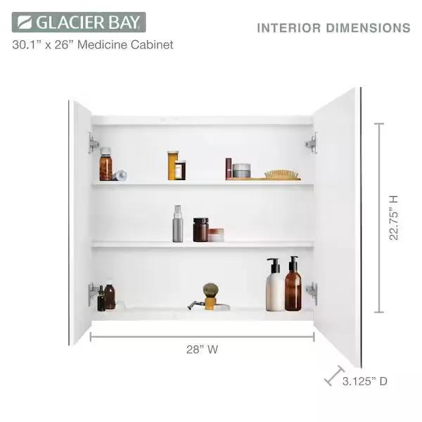 Open Box Glacier Bay 30 in. W x 26 in. H Rectangular Wood Composite Medicine Cabinet with Mirror by Selzalot