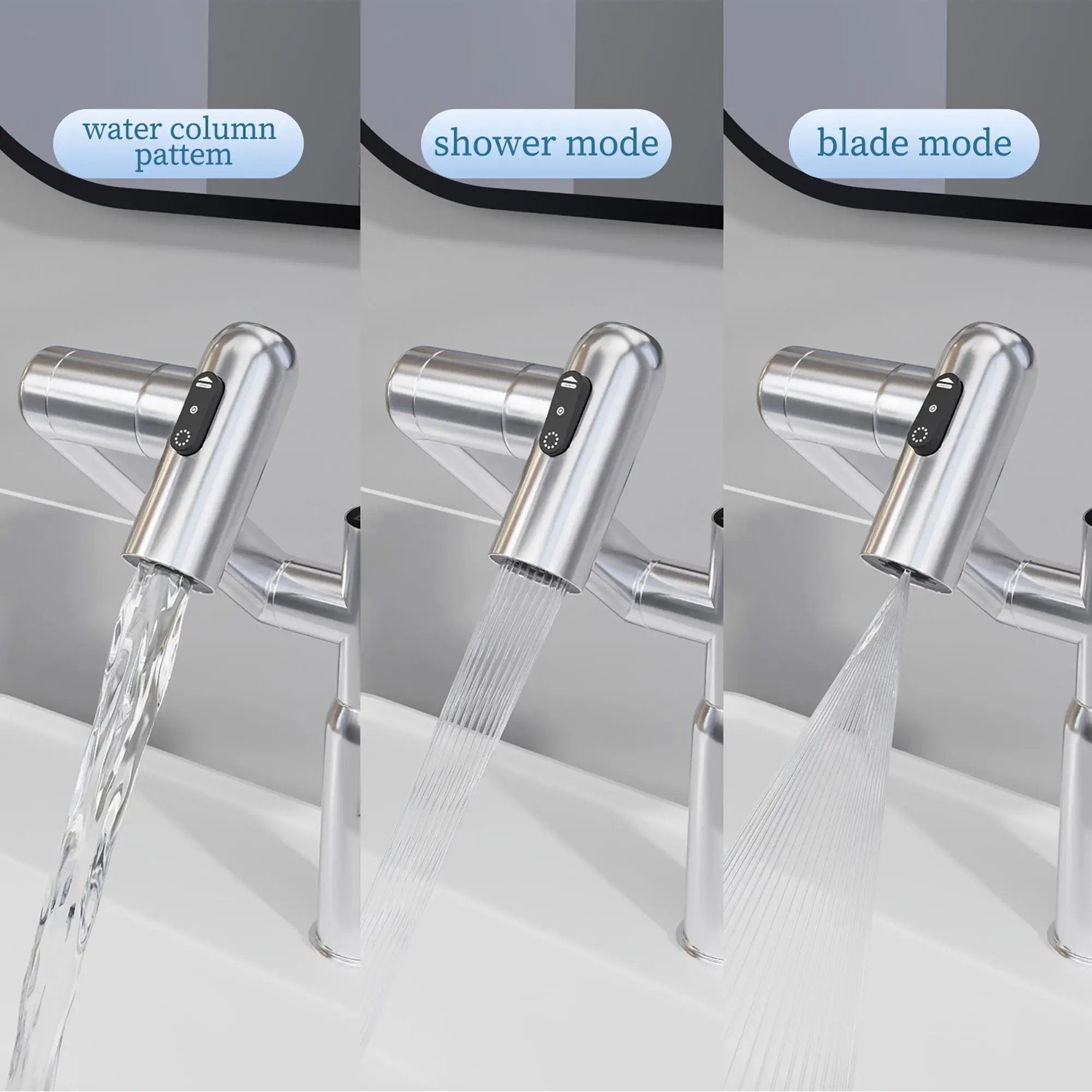 Bathroom Sink Faucet With Spray Function And Temperature Display, Anti Skid Switch, 360 Degree Rotary by HouseOfZazla