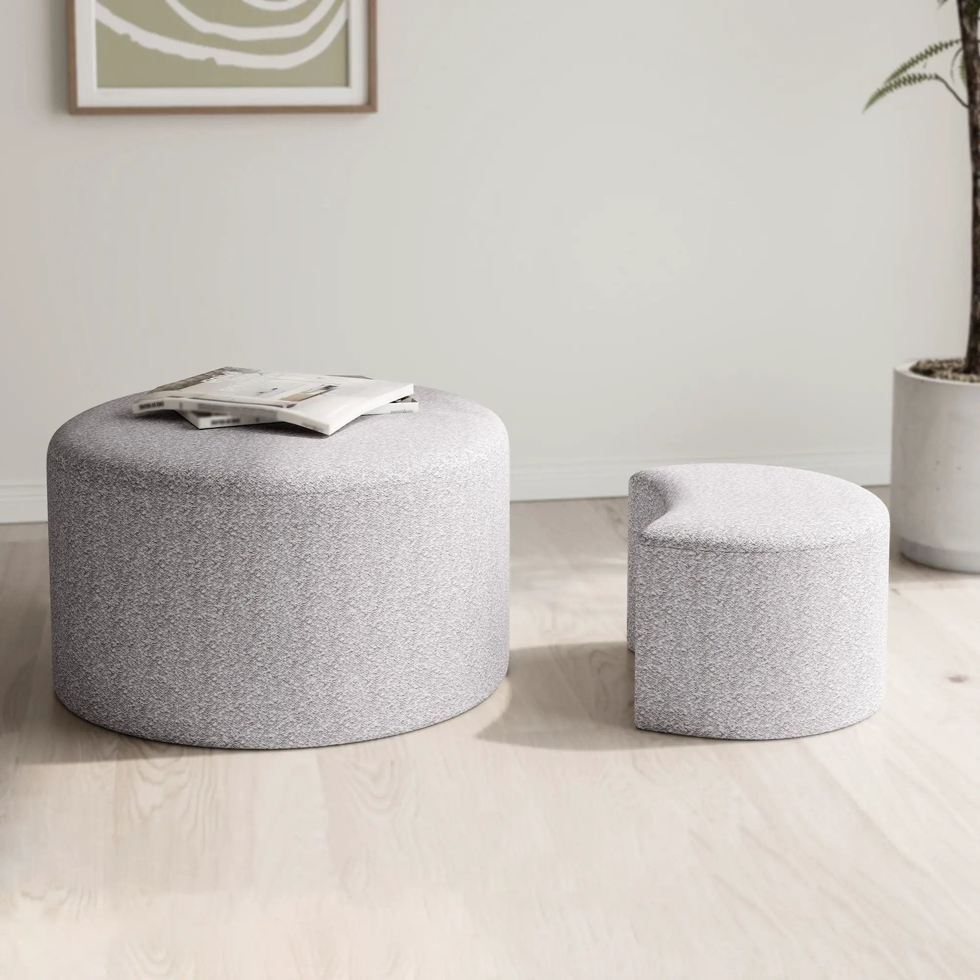 Upholstered Nesting Coffee Tables, Side Table, Footrest, Ottoman & Seat For Living Room Bedroom Entryway Office (Set of 2) - Beige by HouseOfZazla