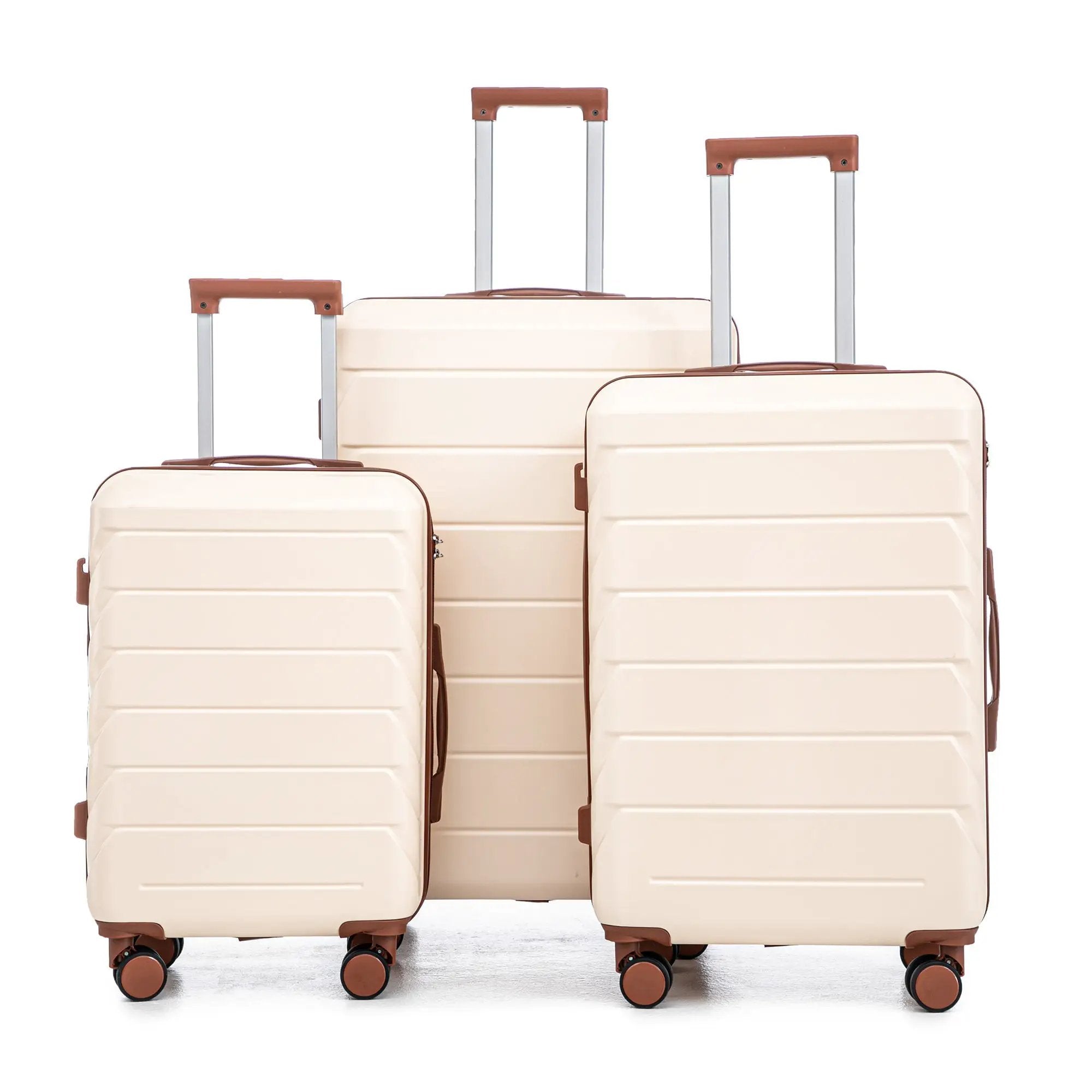 3-Piece ABS Spinner Wheel Luggage Set 20"/24"/28" Beige by HouseOfZazla