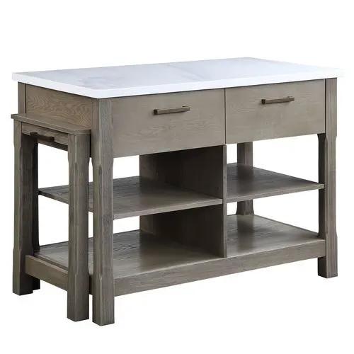 Feivel - Kitchen Island With Pull Out Table - Marble Top & Rustic Oak, photo 2 of 6