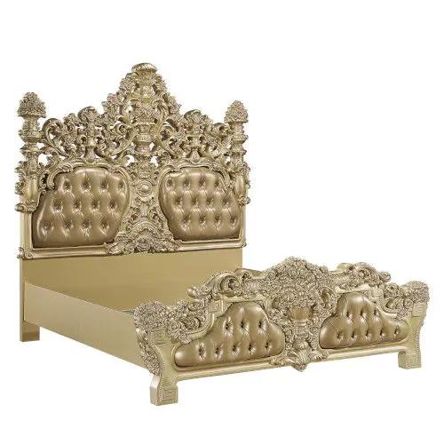 Seville - Eastern King Bed - Synthetic Leather & Gold by Unique Piece Furniture
