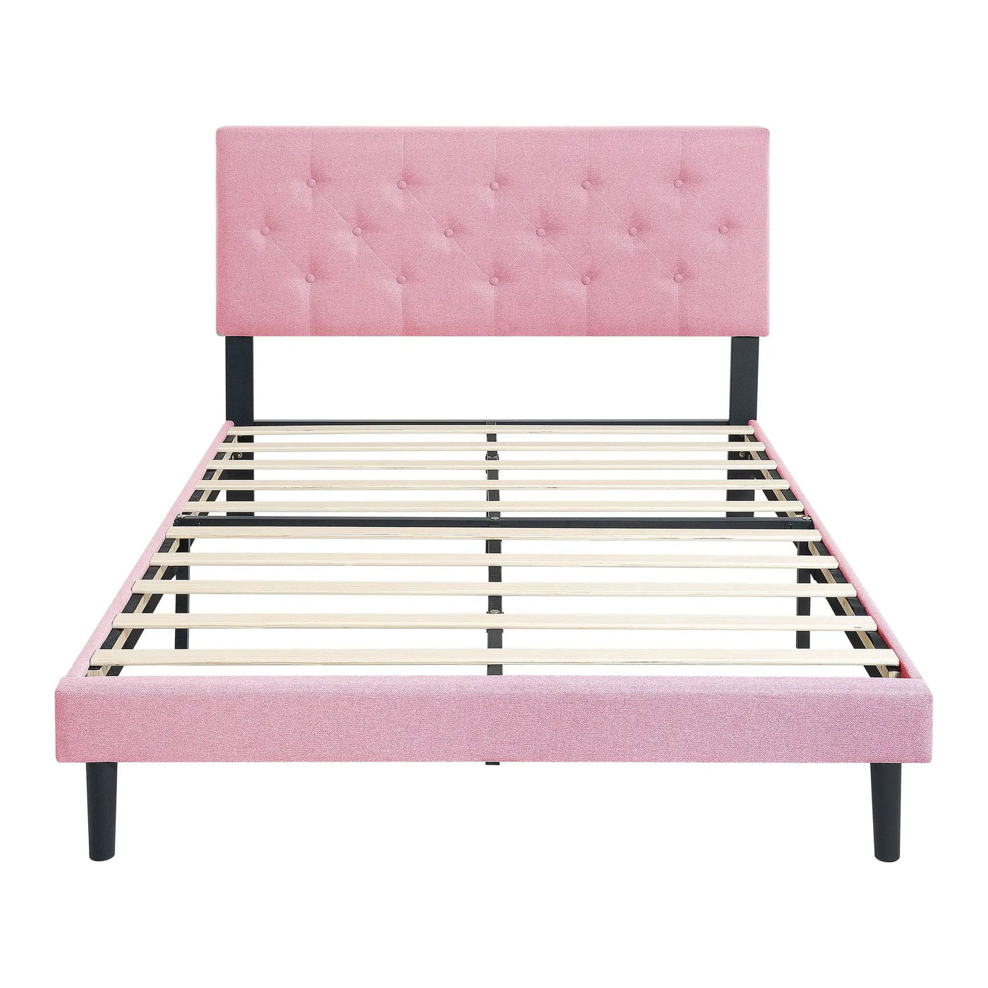 Modern Upholstered Platform Bed Frame With Button Tufted Fabric Headboard by Unique Piece Furniture