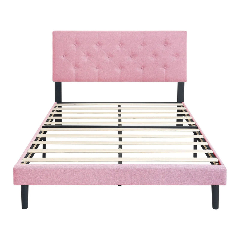 Modern Upholstered Platform Bed Frame With Button Tufted Fabric Headboard by HouseOfZazla