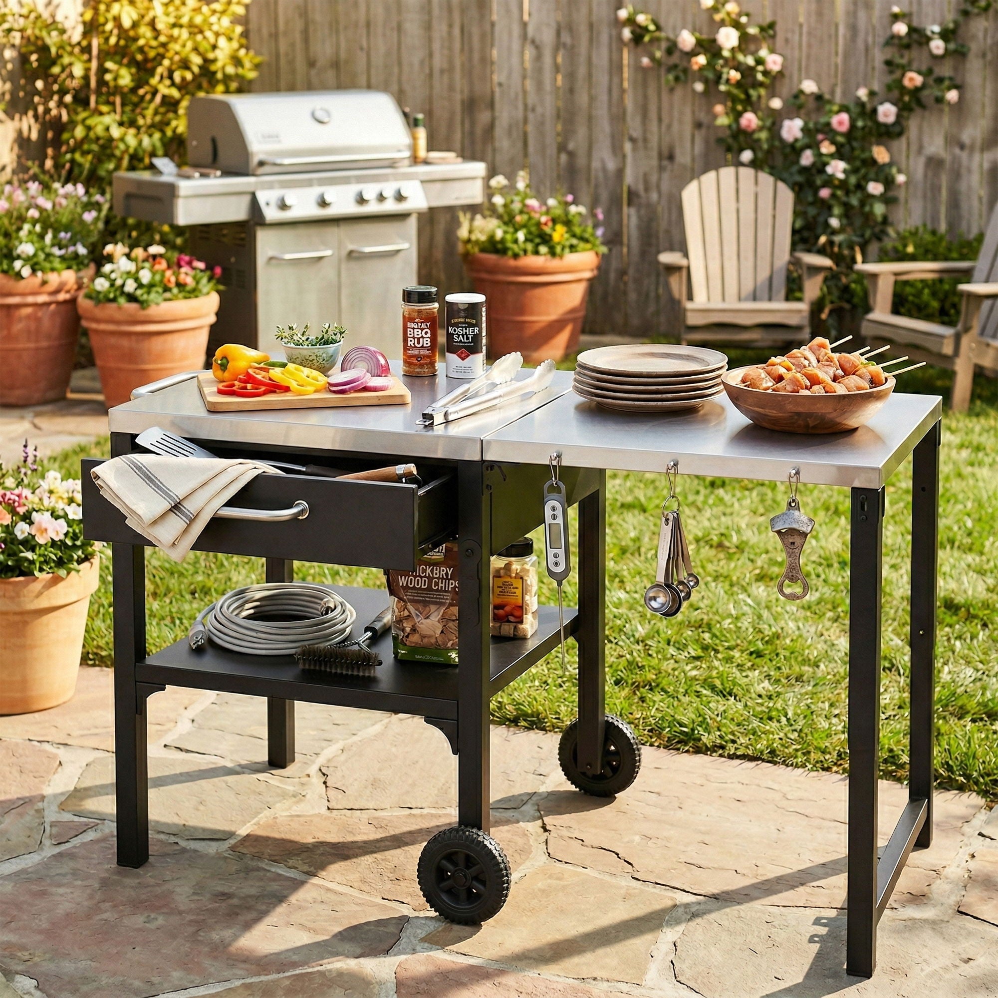 Foldable Outdoor Kitchen Cart With Storage For Patio by HouseOfZazla