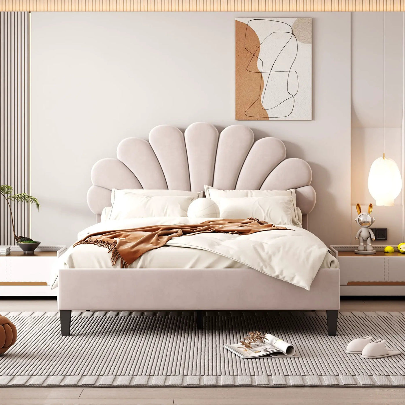 Upholstered Platform Bed With Flower Pattern Headboard by Unique Piece Furniture