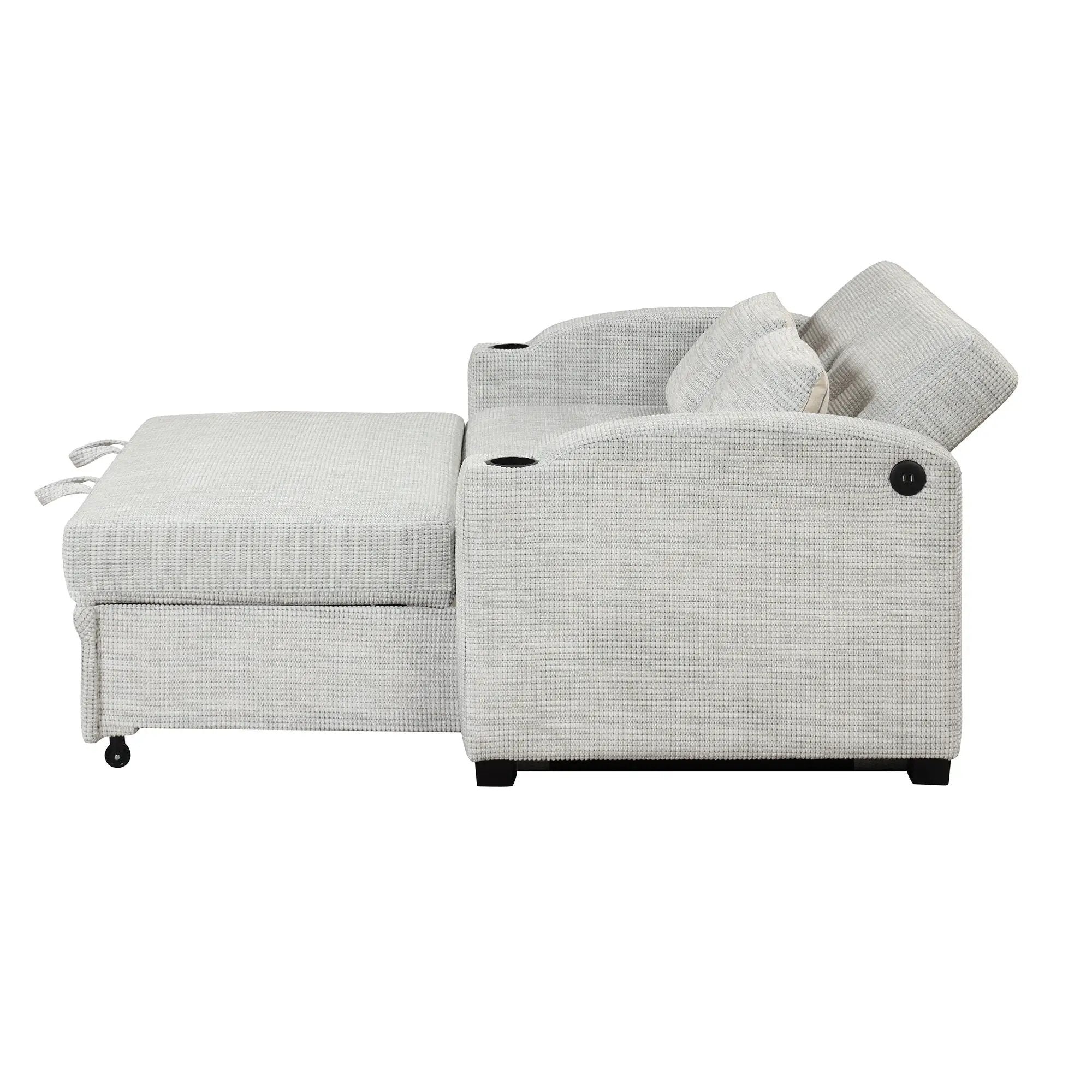 Pull Out Loveseat Sofa With Adjsutable Backrest, 2 Pillows, Cup Holders, USB Ports For Living Room by HouseOfZazla