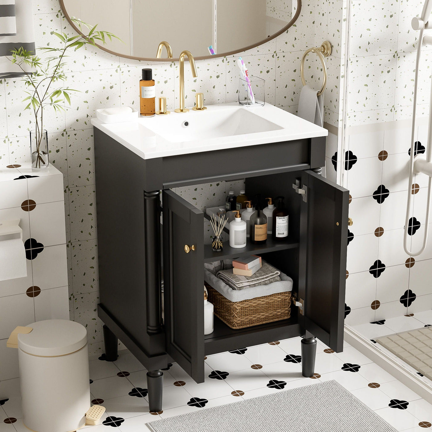Bathroom Vanity With Top Sink, 2 Tier Storage Cabinet by Unique Piece Furniture
