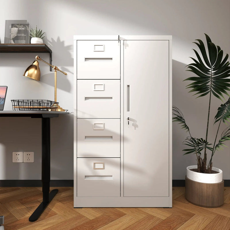 Metal Storage Vertical Filing Cabinet With Lock, 4 Drawers, 1 Door, Steel Construction, School / Office Use by HouseOfZazla