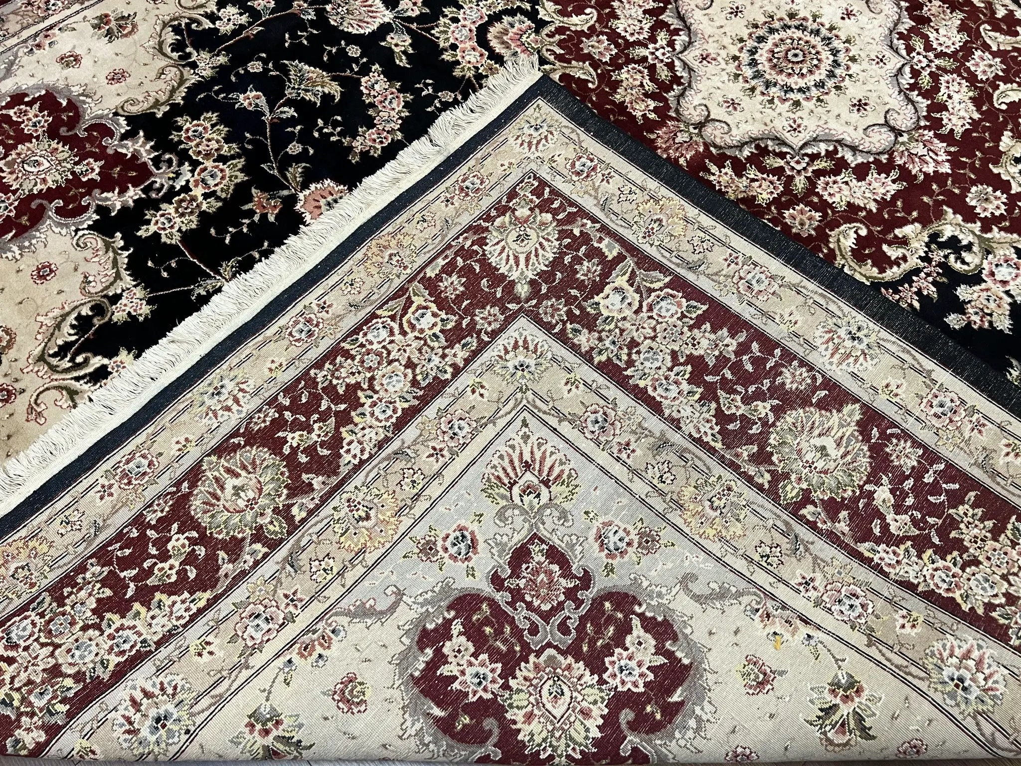 Pak Persian Rug 8.8 x 10.6, Floral Medallion, Wool and Silk Hand Knotted Fine Oriental Carpet, Elegant Rug, Black Gray Burgundy, Room Sized by Jewel Rugs
