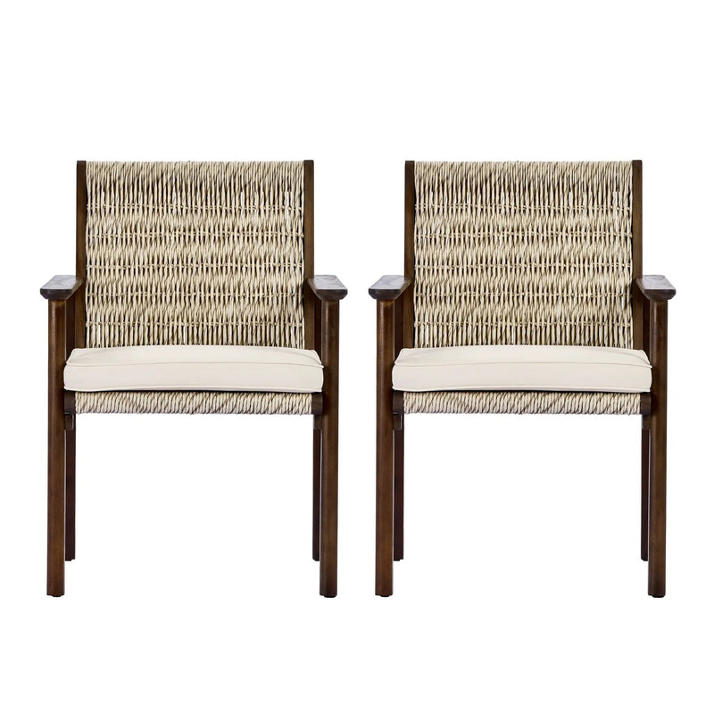 Outdoor Dining Chair Set with Acacia Wood & Wicker Rattan by HouseOfZazla