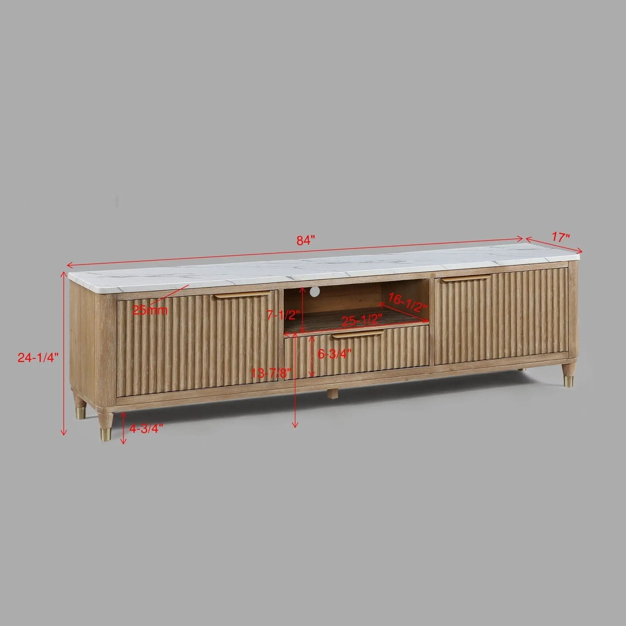 Fluted TV Stand With Accents - Natural Wood / White by Unique Piece Furniture