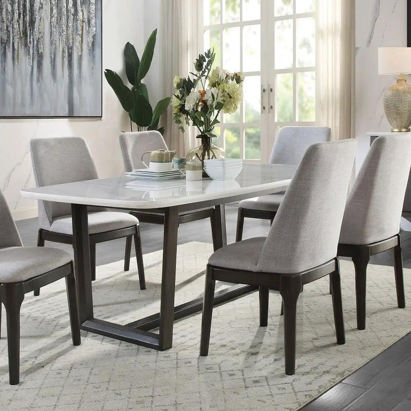 Madan - Dining Table With Marble Top - Marble Top & Weathered Gray by Unique Piece Furniture