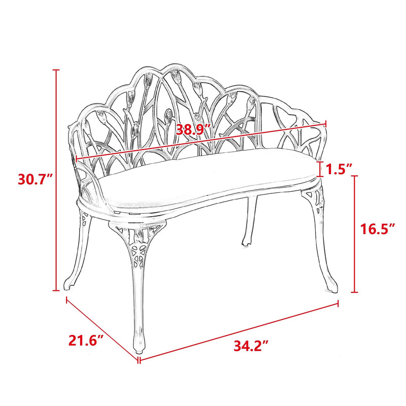 Tulip Patio Garden Bench Metal Park Bench Cast Aluminum Outdoor Furniture by HouseOfZazla