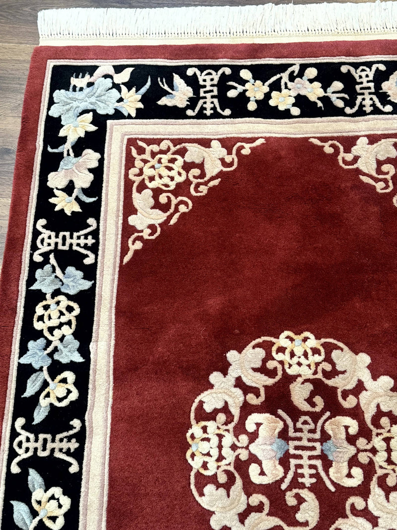 Dark Red Chinese Wool Rug 4x6, Chinese 90 Line Rug, Carving Rug, Handmade, Pair B by Jewel Rugs