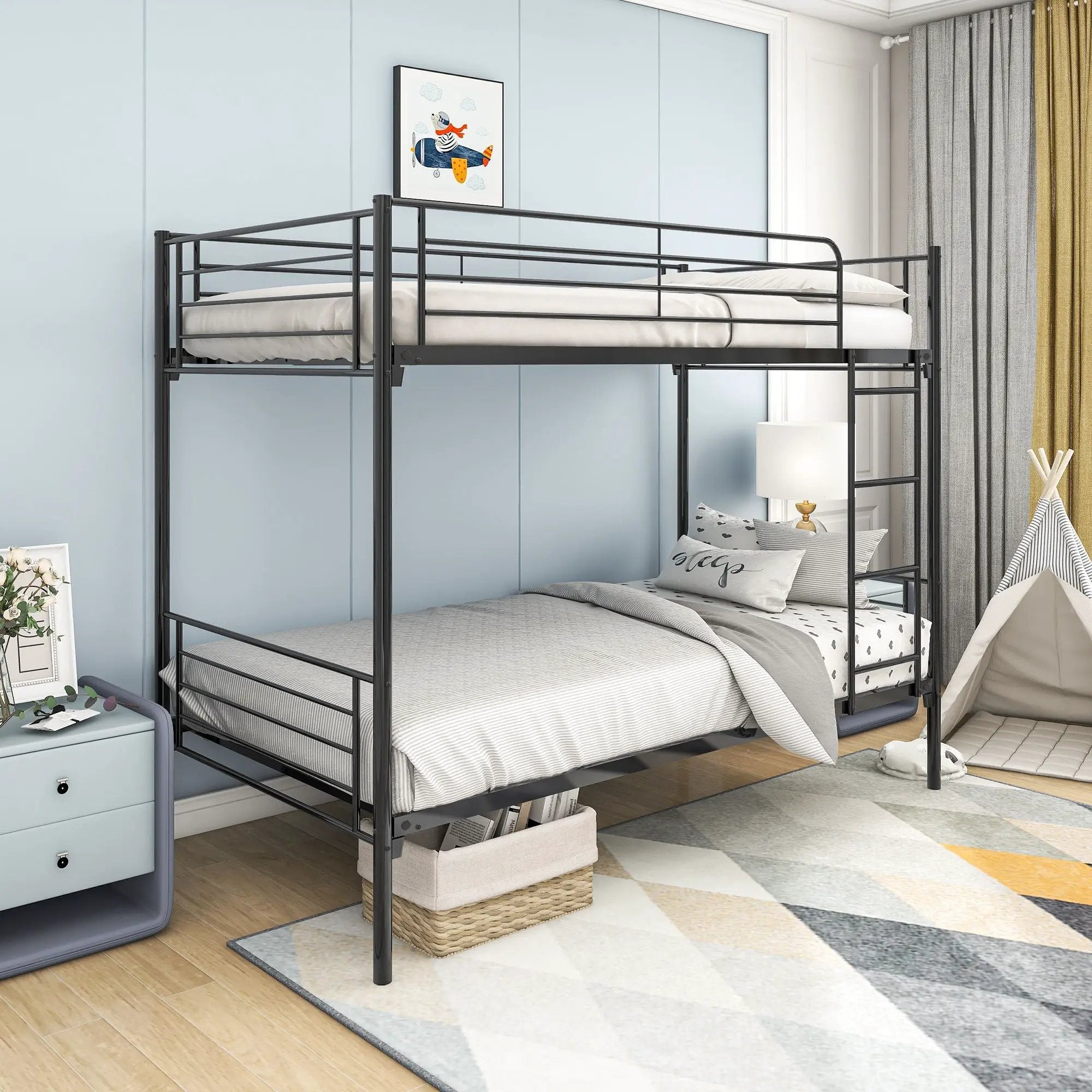 Space Saving Bunk Bed With Metal Frame And Ladder by Unique Piece Furniture