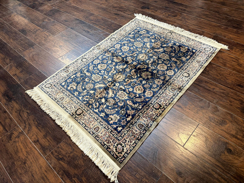 Vintage Art Silk Rug 3x4, Traditional Oriental Persian Design Rug, Belgium Power Loomed Rug, Navy Blue by Jewel Rugs