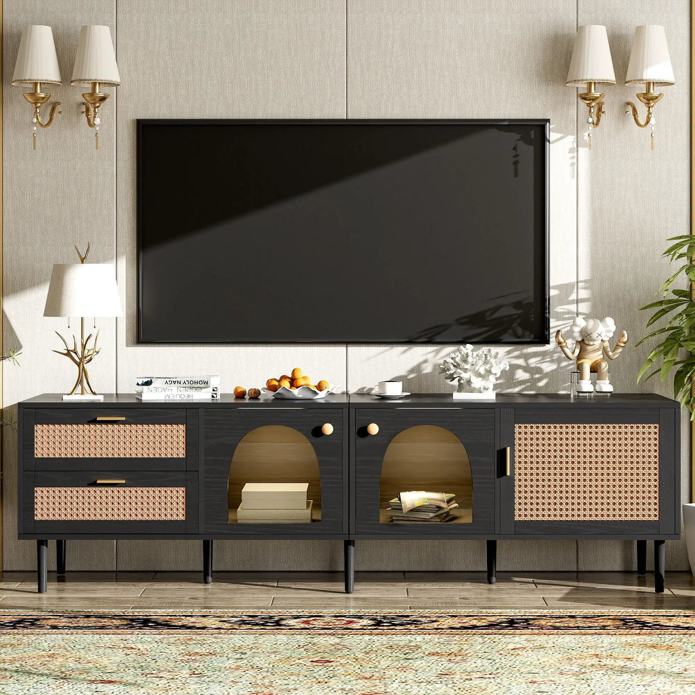 TV Stand With App-Controlled LED Lights, 2 Drawers & Door Storage by HouseOfZazla