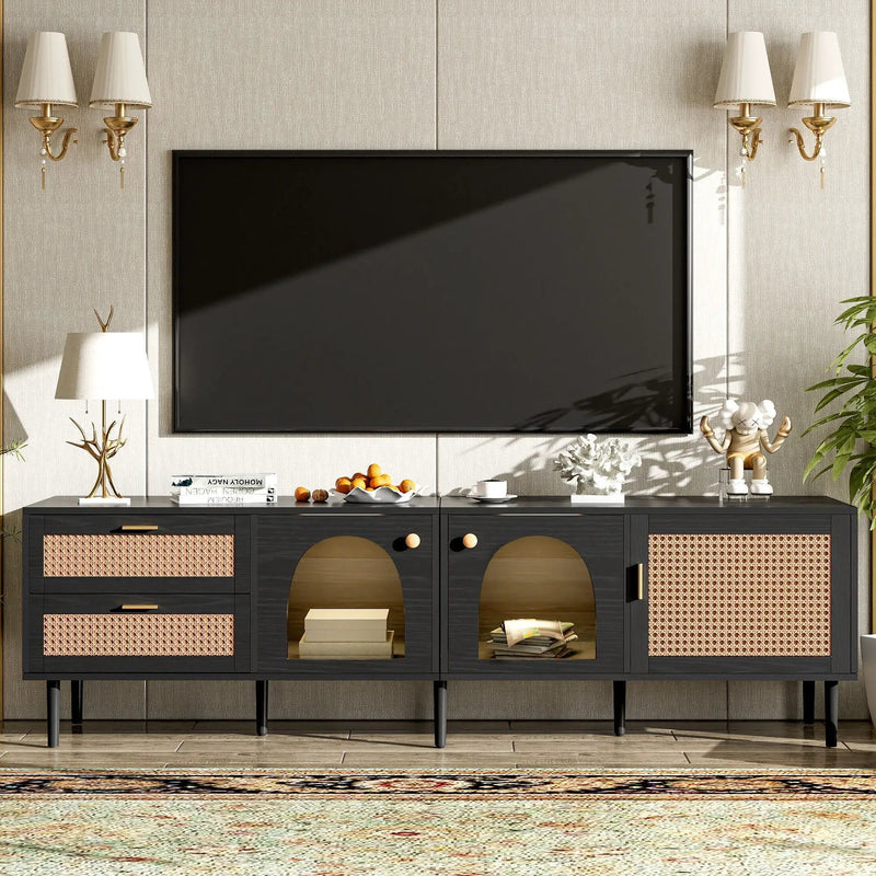 TV Stand With App-Controlled LED Lights, 2 Drawers & Door Storage by HouseOfZazla