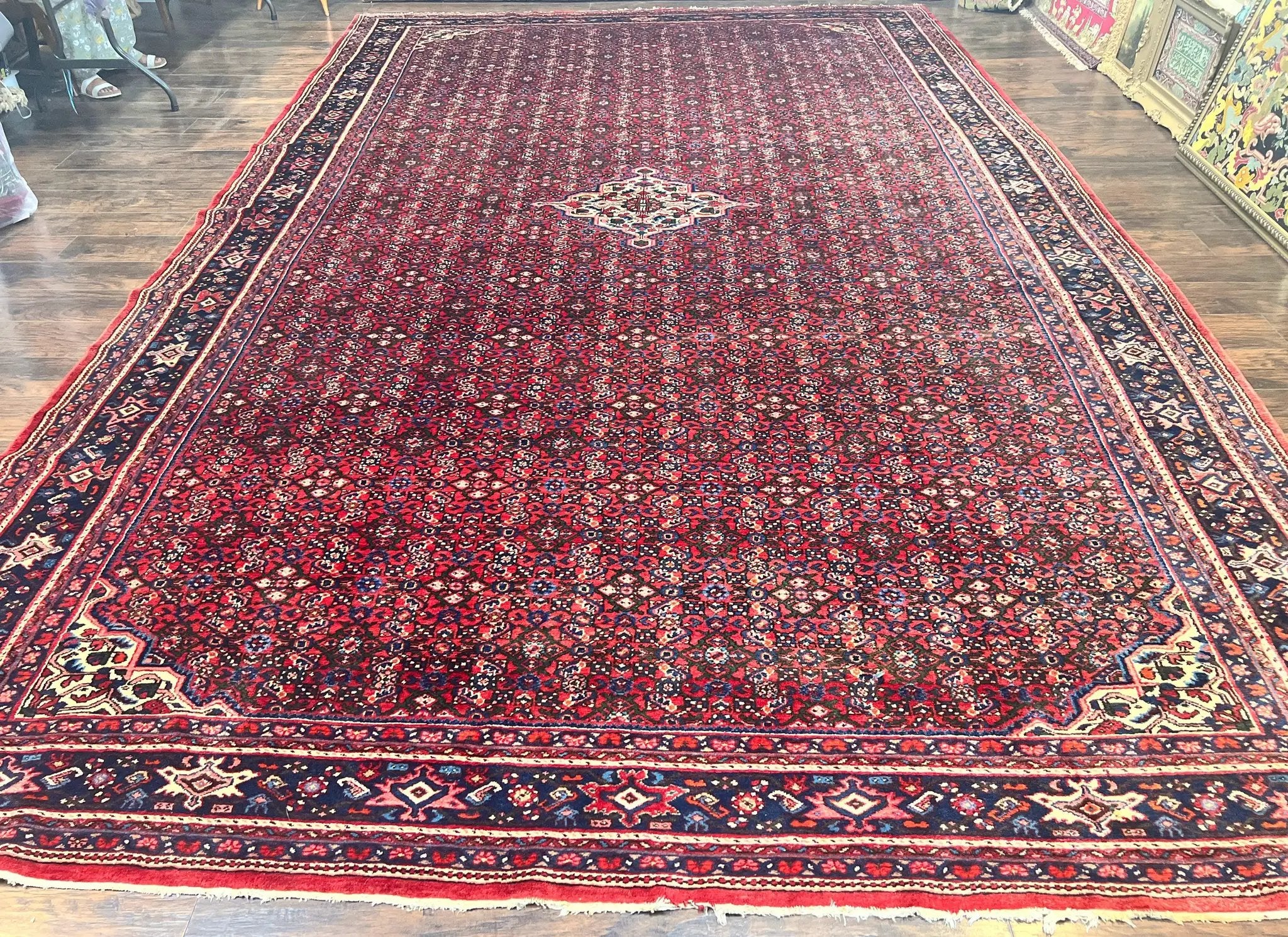 Large Persian Tribal Rug 11x17, Palace Sized Wool Handmade Vintage Carpet, Oversized Hand Knotted Rug, Red, Hamadan Dargazin Rug by Jewel Rugs