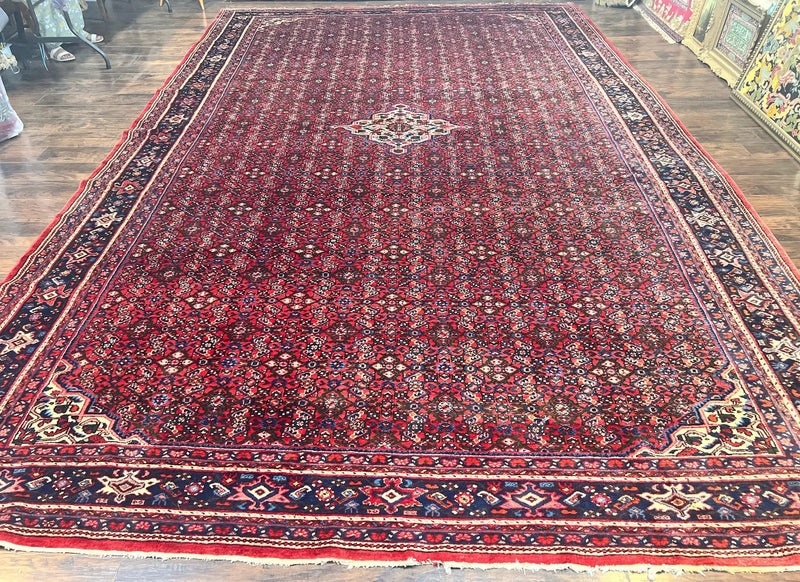 Large Persian Tribal Rug 11x17, Palace Sized Wool Handmade Vintage Carpet, Oversized Hand Knotted Rug, Red, Hamadan Dargazin Rug by Jewel Rugs