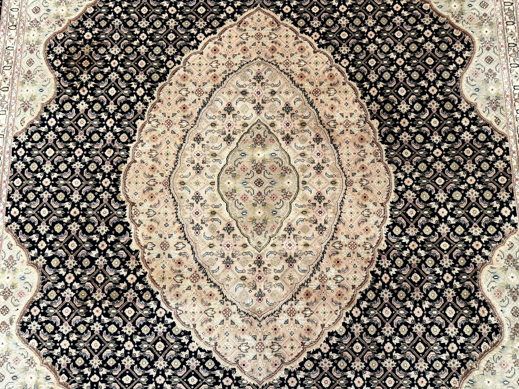 Sino Persian Rug 8x10, Herati Mahi Pattern, Fine 170 KPSI, Black, Wool and Silk Highlights by Jewel Rugs