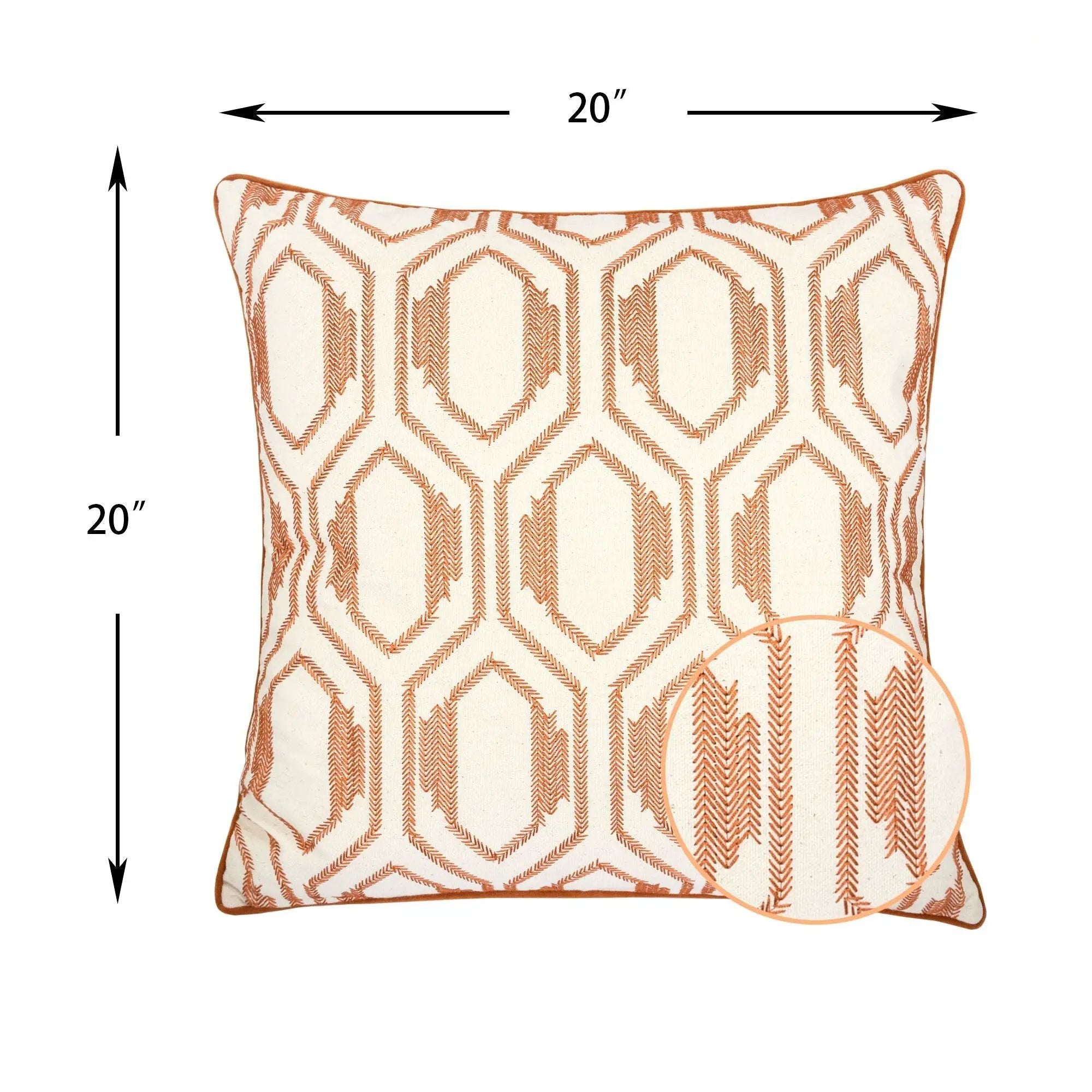 Geometric Embroidered Throw Pillow - Rust by HouseOfZazla
