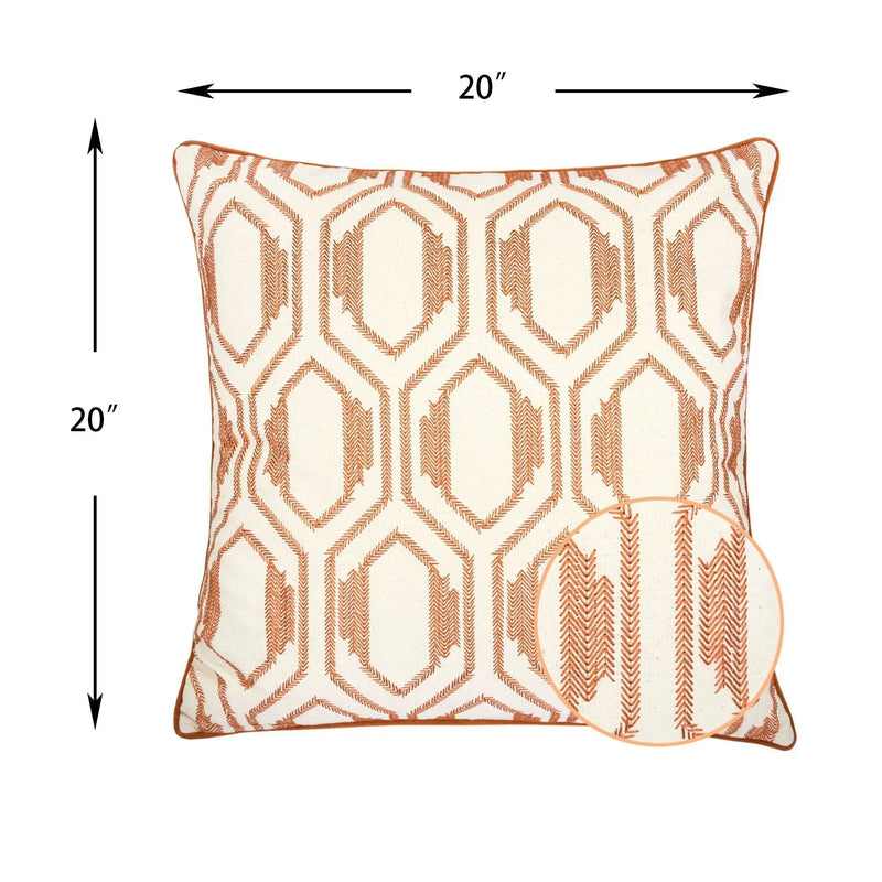 Geometric Embroidered Throw Pillow - Rust by HouseOfZazla