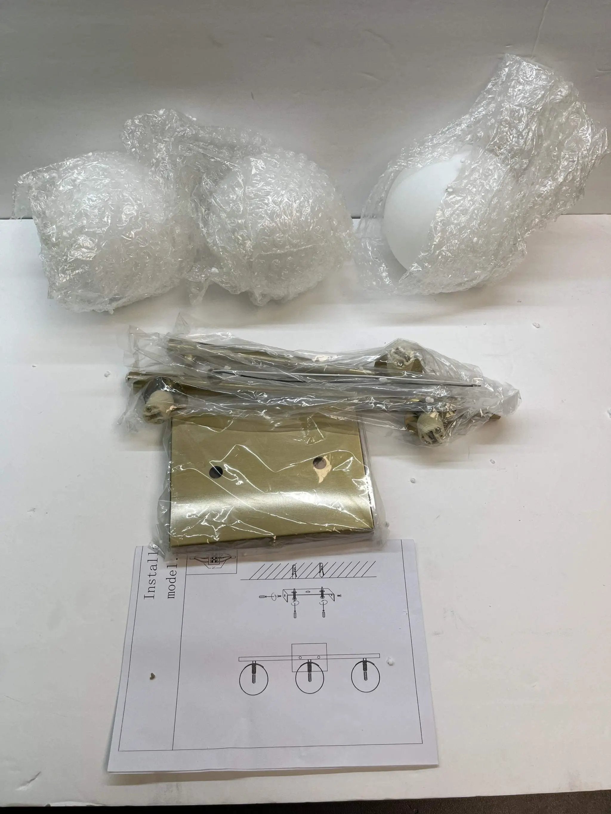 Gold Bathroom Vanity Light Fixtures,3 Lights Brass Milk White Globe by Selzalot