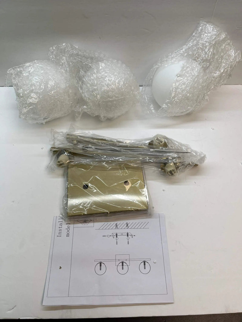 Gold Bathroom Vanity Light Fixtures,3 Lights Brass Milk White Globe by Selzalot