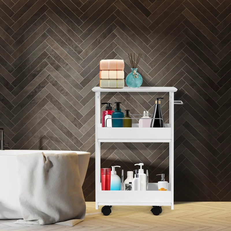 Slim Rolling 3-Tier Bathroom Mobile Shelving Cabinet wih Handle by DirectDeals